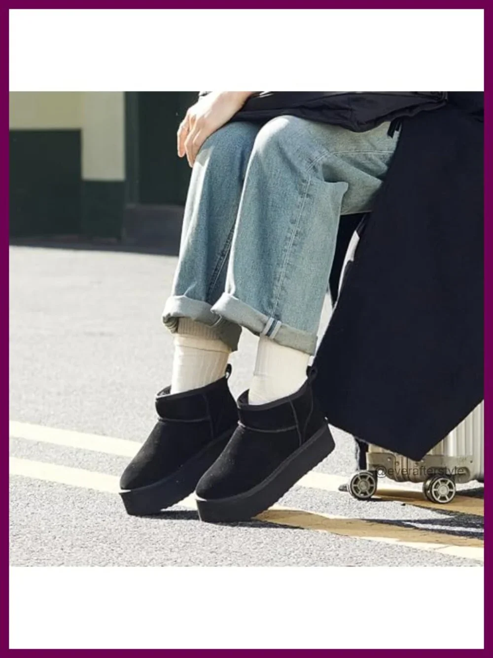 Suede Platform Ankle Boots Faux Fur Lining Slip-On Winter Snow Booties